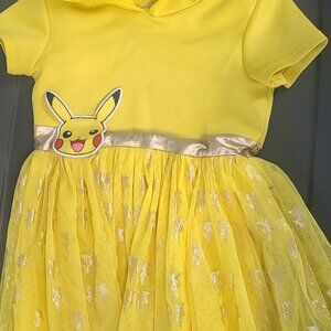 Yellow Pikachu  short sleeve hooded dress